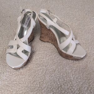 Jennifer Lopez White Slingback Cork Wedge Sandals